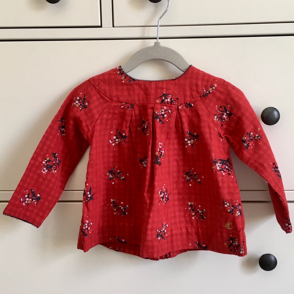 Petit Bateau Red Floral Blouse | 18 M | EUC